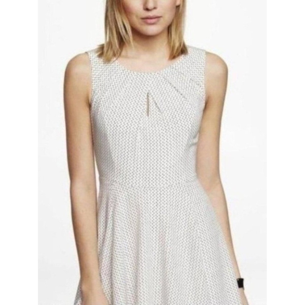 Express Keyhole Fit and Flare Skater Dress white‎ polka dot White